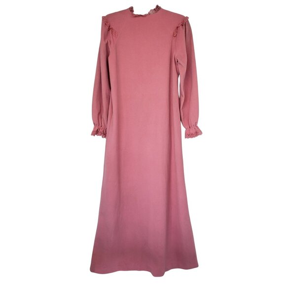 Vintage Vassarette Velvelour Velvet Pink Lace Ruffle House Coat Robe 1970s - Picture 8 of 13